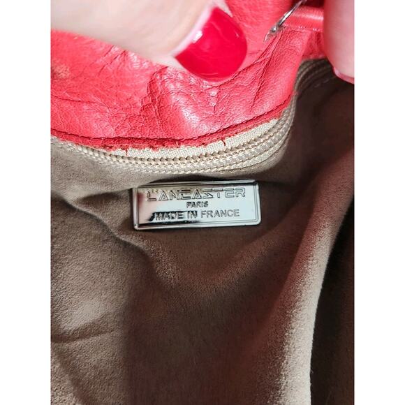 Vintage Y2K Lancaster Paris Red Bucket Drawstring Leather Crossbody bag - Picture 8 of 13